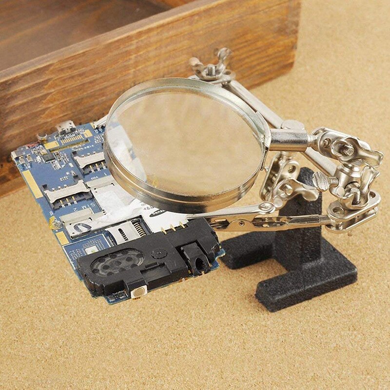 Easy-carrying Helping Third Hand Tool Soldering Stand with 5X Magnifying Glass 2 Alligator Clips 360 Degree Rotating Adjustable