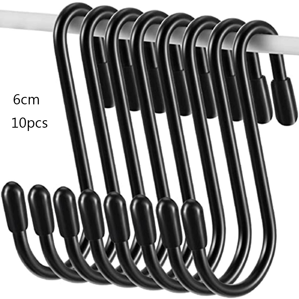 Crochets en forme de S noirs, cintre robuste à suspendre pour la cuisine, la salle de bain, la chambre à coucher, le bureau, sac à manteau, support de rangement des plantes 10 pièces 6 pièces: 10pcs black