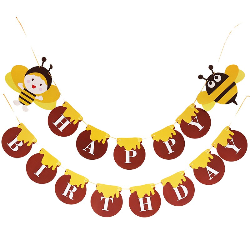 Happy Birthday Banner Bee Theme Birthday Party Background Decoration Banner Bunting Garland First Birthday Party Supplies