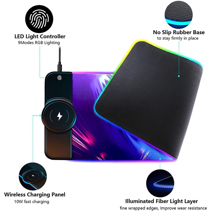 Draadloze Oplader Rgb Muismat Msi Xxl Grijs 10W/7.5W Lichtgevende Gaming Muismat Computer Mousepad Pc bureau Muismat Gamer