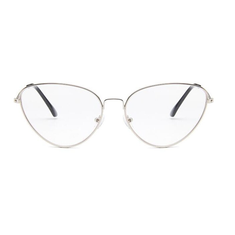 Óculos gatinho de metal fino, óculos femininos transparentes de marca de luxo, óculos retrô para mulheres: Silver frame