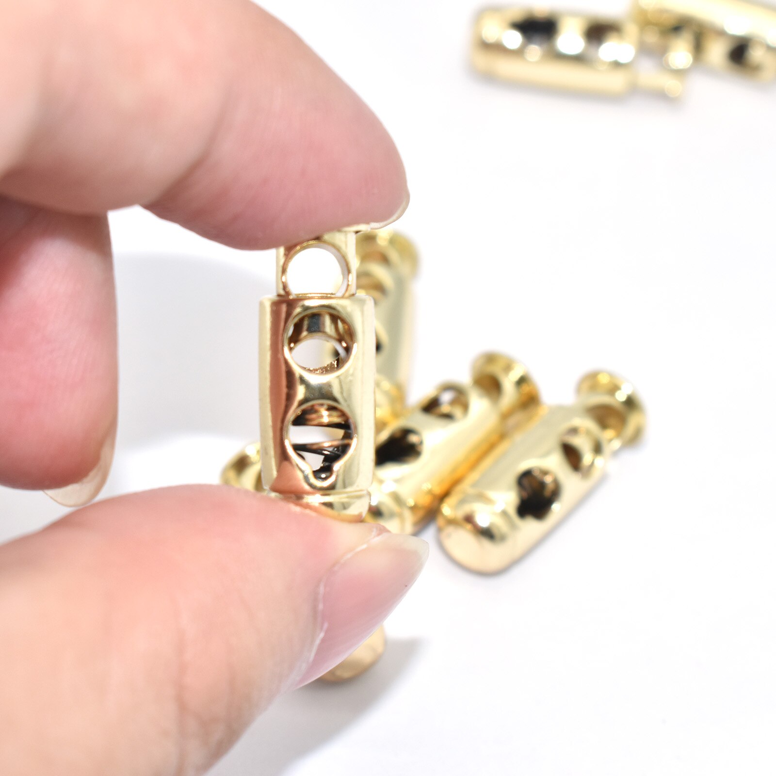 Light Gold Cord Locks with Spring Toggles Stoppers Single Hole End Stopper Slider DIY Metal Fastener Project