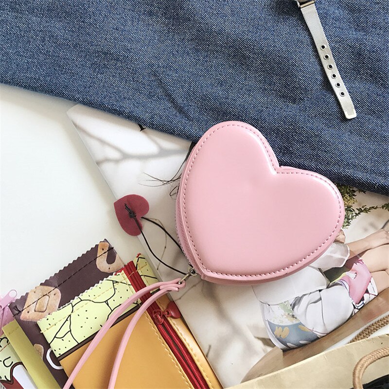 nouveaux bracelets doux rose/rouge coeur forme pochettes pour fille Simple sac à main mignon étudiant porte-monnaie Mini petit sac