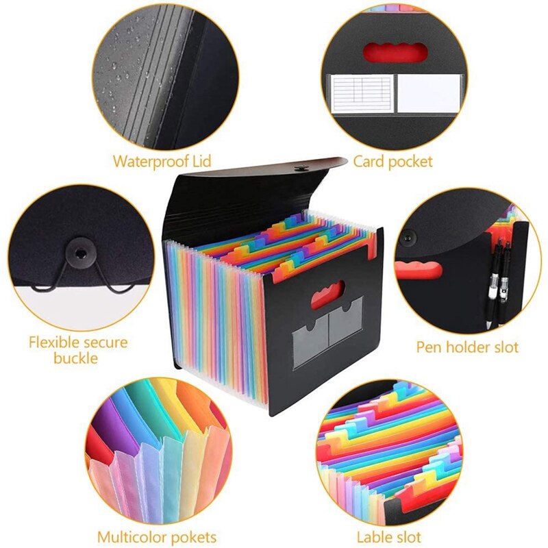 24 Compartments Document Folder, Sorting Folder with Lid, Expandable File Folder, Document Organizer for Filing