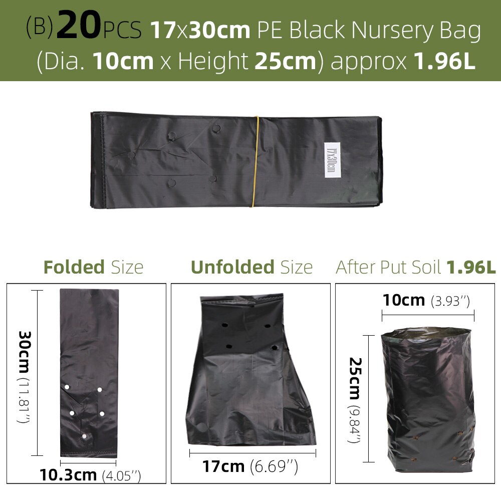 Sacs de pépinière en plastique PE, sacs de culture de plantes, Pots de semis avec trous respirants pour Fruits, légumes, fleurs, fournitures de jardin: B-20PCS