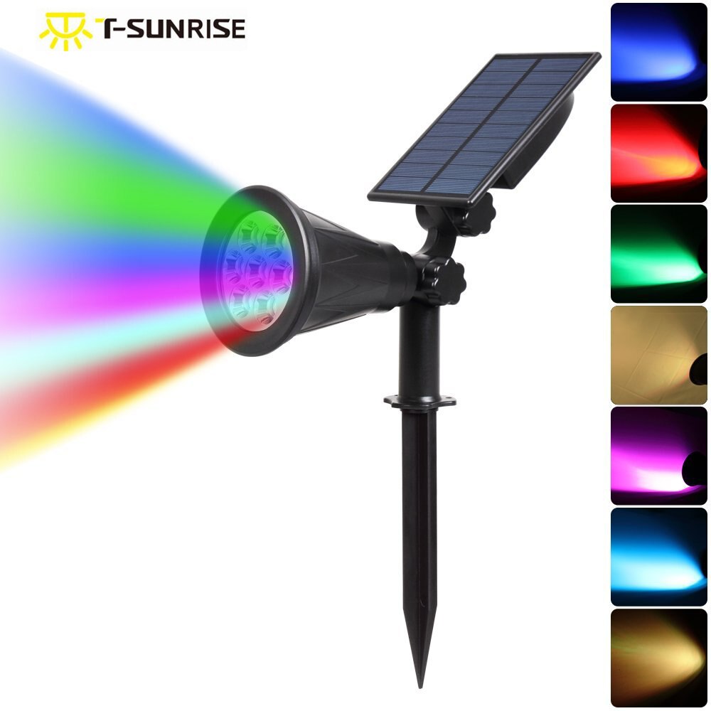 T-SUN 7 LED Auto Kleur Veranderende Solar Spotlight Outdoor Verlichting Zonne-energie Beveiliging Landschap Wandlamp voor Buiten Tuin