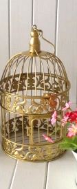 Jaula decorativa de metal para pájaros de boda, juego de decoración de 14x25/19x35cm, hecho a mano, de estilo antiguo dorado, ideal para regalar y regalar: 14x25cm
