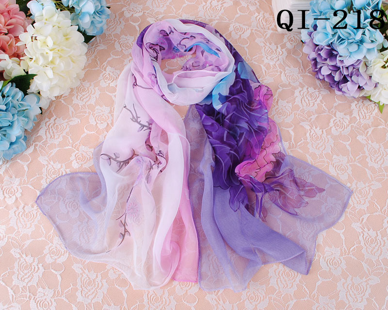 Women Foulard Gradient Flower Georgette Scarf Bandana Shawl Hijab Summer Sun protection
