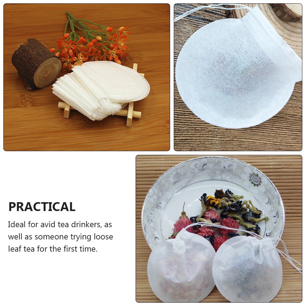 100 Pcs Paper Tea Bags Drawstring Spices Bag Herbs Decocting Bags Tea Infuser