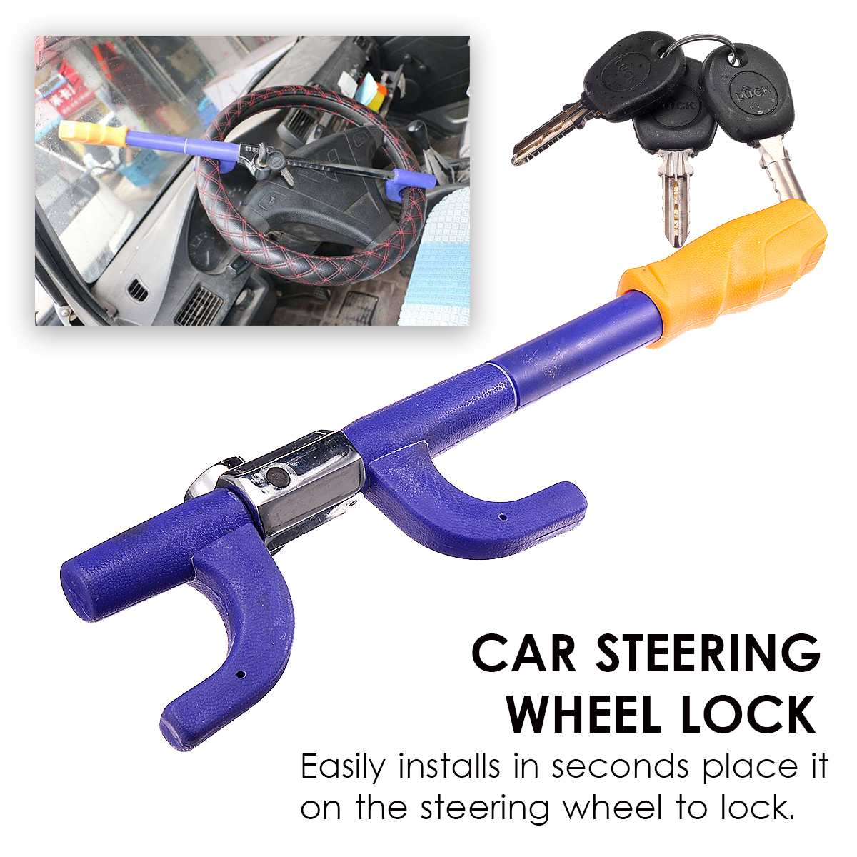 Turnart Stuurwielslot, anti-diefstal, sleutelslot, intrekbaar autoslot met 3 sleutels voor autobeveiliging, universele pasvorm voor auto/SUV/bestelwagen/vrachtwagen (zwart Turnart Stuurwielslot, anti-diefstal, sleutelslot, intrekbaar autoslot met 3 sleutels voor autobeveiliging, universele pasvorm voor auto/SUV/bestelwagen/vrachtwagen (zwart