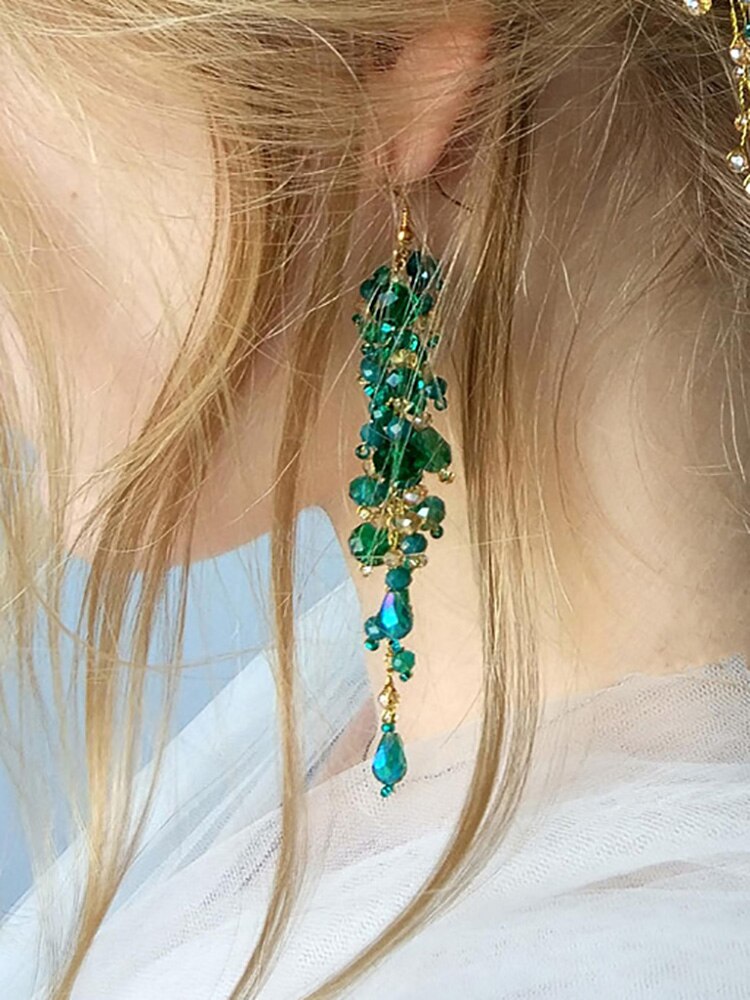 Bohe-Diadema de pelo verde para mujer, tocado de cristal, accesorios para el cabello, accesorios para el cabello de boda, diadema para novia