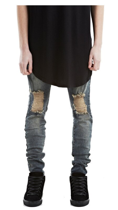 Men's Ripped Jeans skinny Distressed slim Biker Moto Denim Jeans hip hop Biker jeans