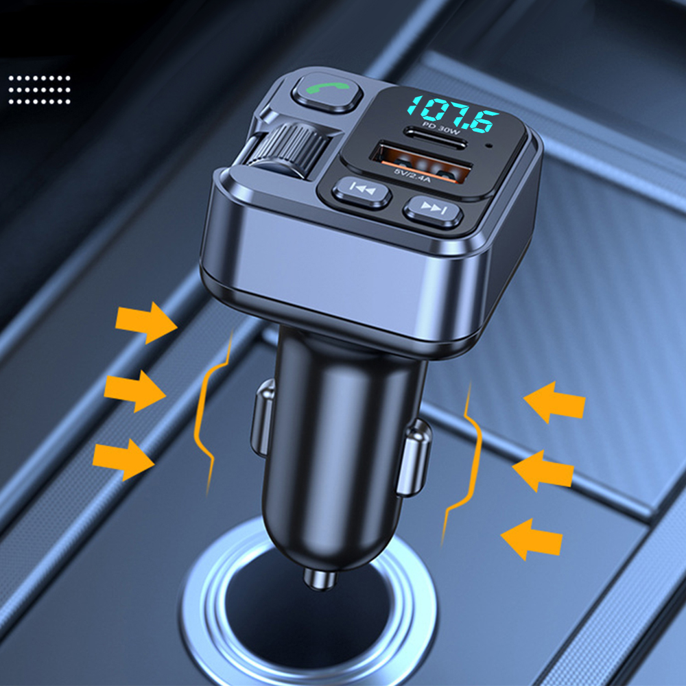 Bluetooth FM Transmitter for Car Radio with Mic for Wireless Hands Free Phone Call MP3 Player Support Fast Charging