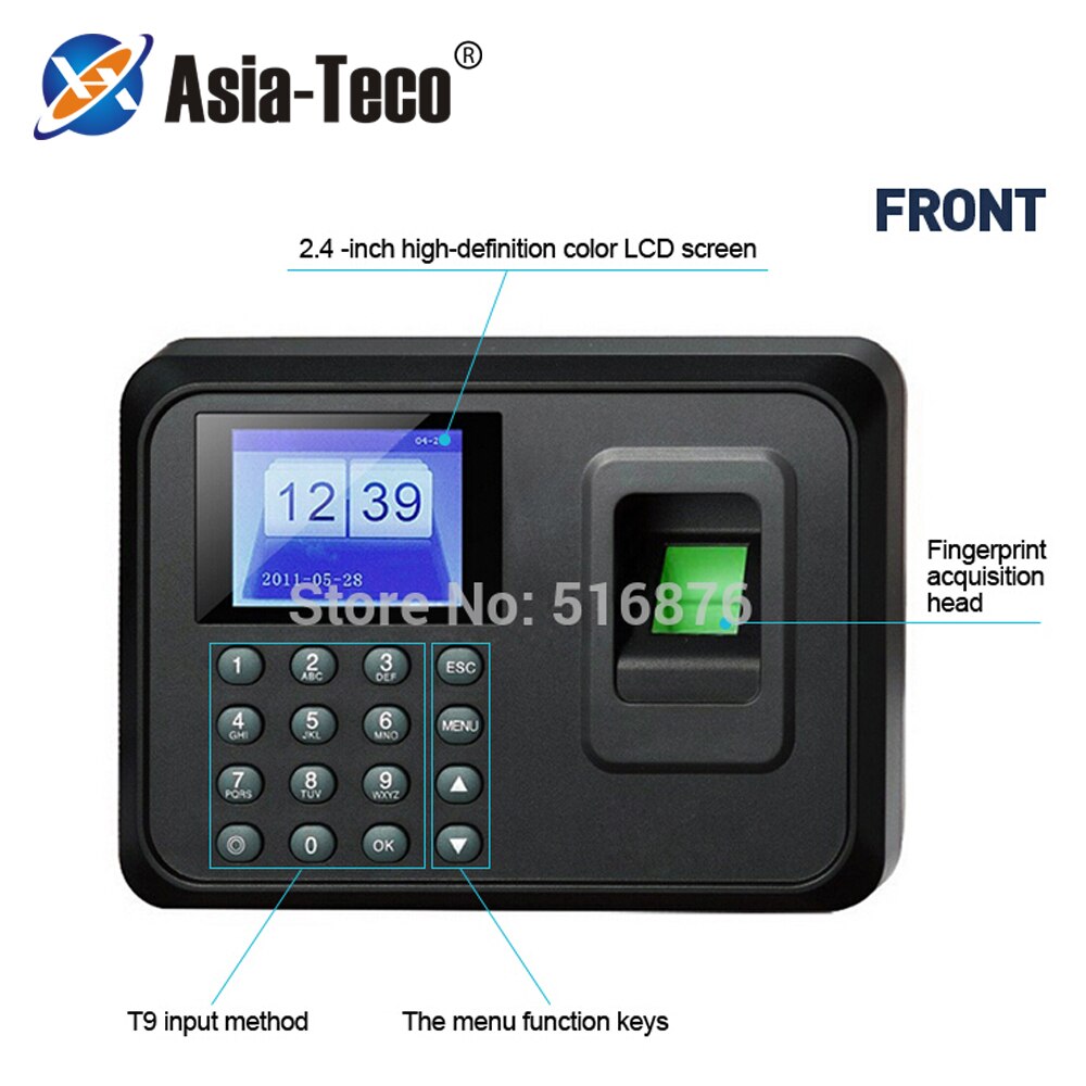 Biometric Fingerprint Time Attendance Time Clock Recorder Employee Digital Electronic Attendance Machine W/ Charger Adapter