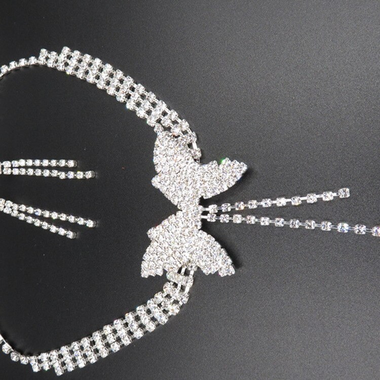 Ensemble de bijoux de luxe en cristal blanc pour femmes, boucles d'oreilles papillon, breloque, couleur argent, mignon, Zircon, chaîne de mariage