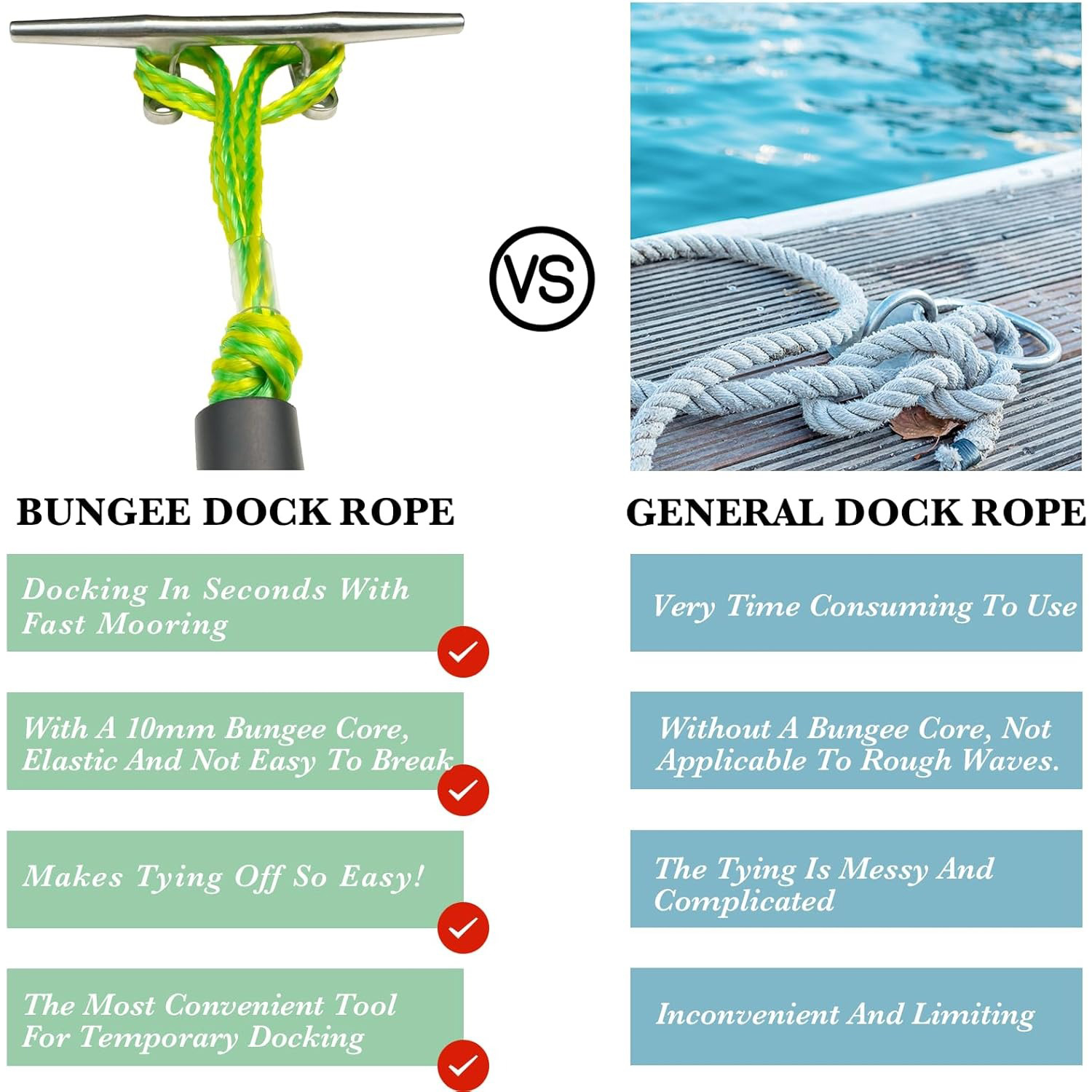 Bungee Dock Lines Cords Docking Rope For Kayak Watercraft SeaDoos Jet Ski Pontoon Canoe Power Boat Mooring Rope Accessories