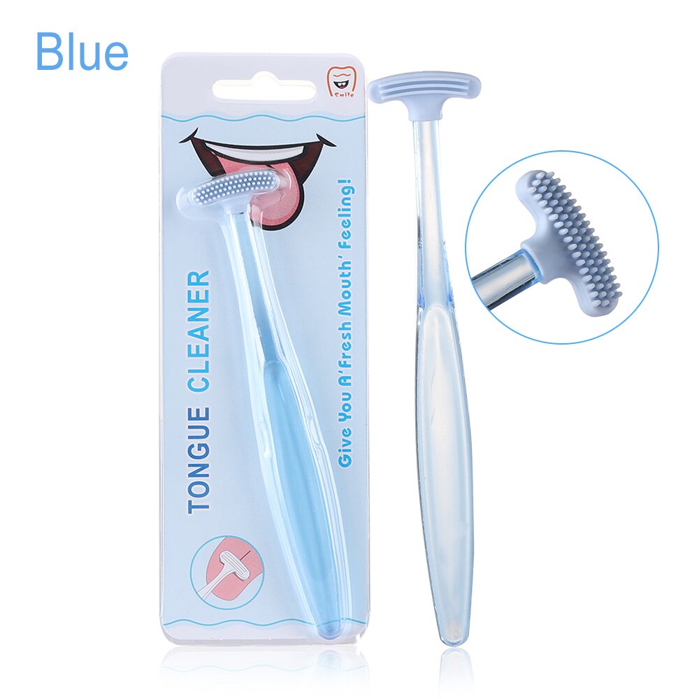 Raspador de lengua de silicona suave, cepillo limpiador de lengua de doble cara, higiene bucal, mal aliento, herramientas de cuidado de la salud, 1 ud.: blue