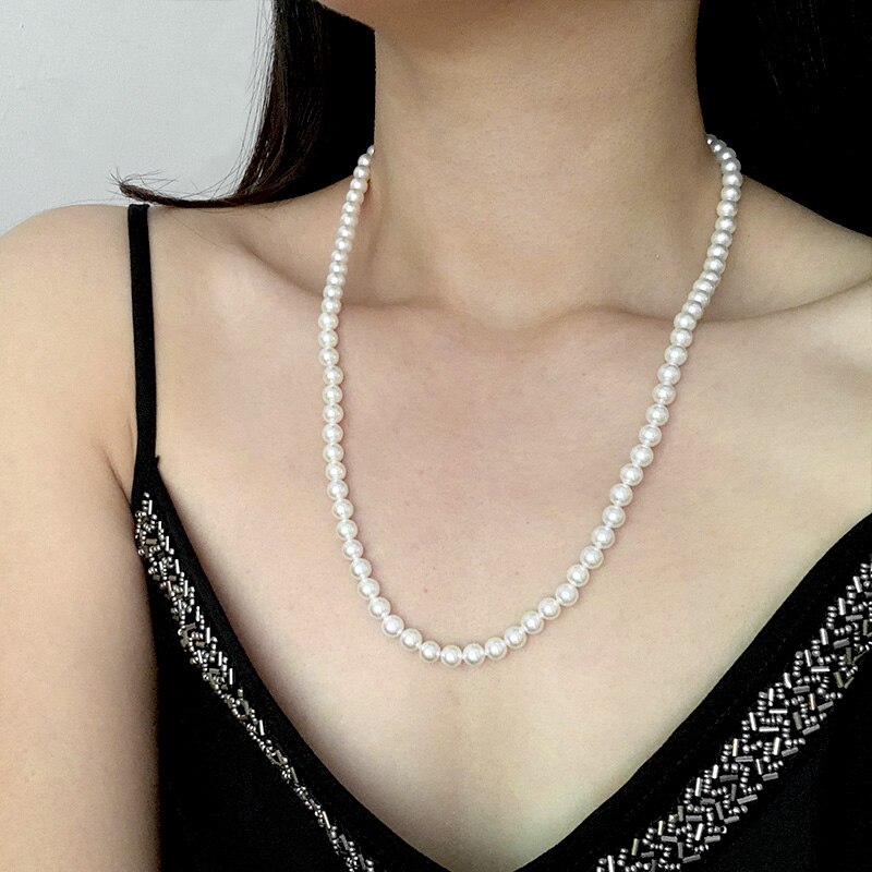 Joias clássicas elegantes, 40-60cm, luz brilhante, 6mm, concha, colar de pérola, prata esterlina 925, corrente de cauda para mulheres
