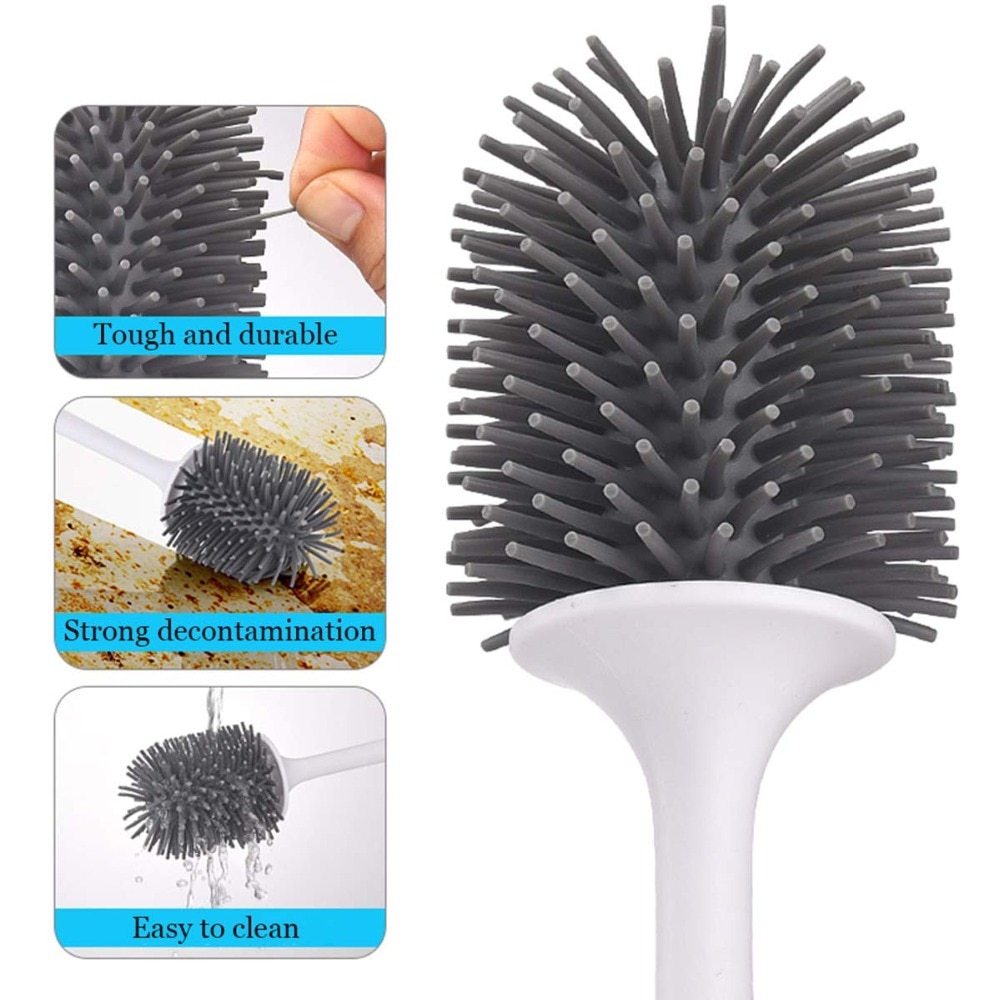 Silicone Toilet Brush With Holder Set Plastic Toilet Bowl Brush Wall-mounted or Floor-Standing Bathroom Toilet Cleaning Brush