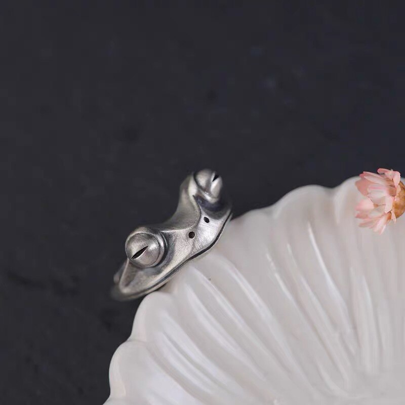 Rostfritt stål ring groda retro personlighet djur unisex röd granat groda öppna justerbara ringar fina smycken