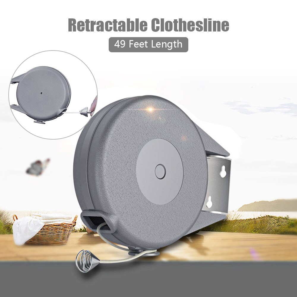 Retractable Clothesline Portable Heavy Duty PVC Retracting Clothes Line Single Line 49 Feet Clothes Drying Rack for Outdoors