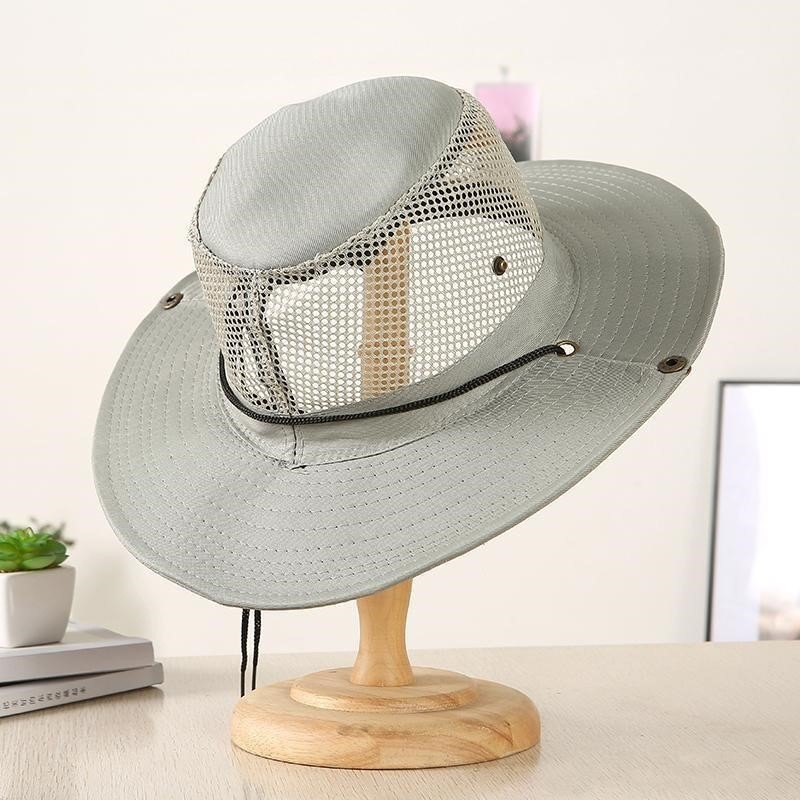 Zomer Koele Bergbeklimming Cap Mesh Ademende Mannen Zonnehoed Grote Rand Buiten Vizieren Vissen Effen Kleur Mannelijke Vissershoeden: MULTI