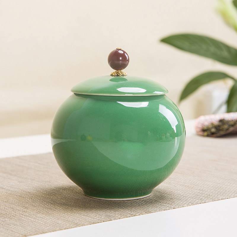 Urne ronde en porcelaine pour animaux de compagnie, pot à cendres de style chinois pour les chats et les chiens, souvenir de crémation: vert clair