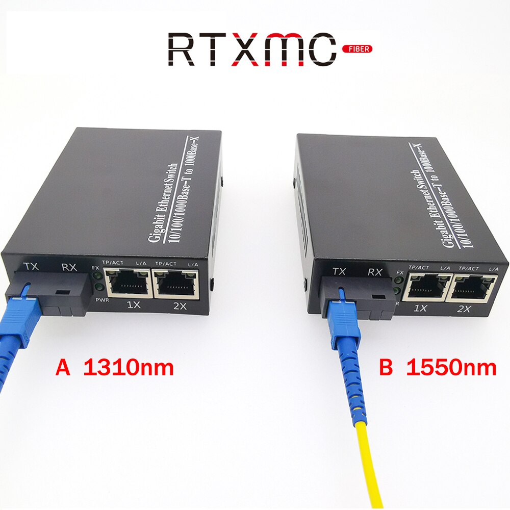 2 Pcs Fiber Transceiver 2 Port 10/100/1000M Gigabit Ethernet Switch 1.25G Fiber 2 RJ45 glasvezel Media Converter Met Power