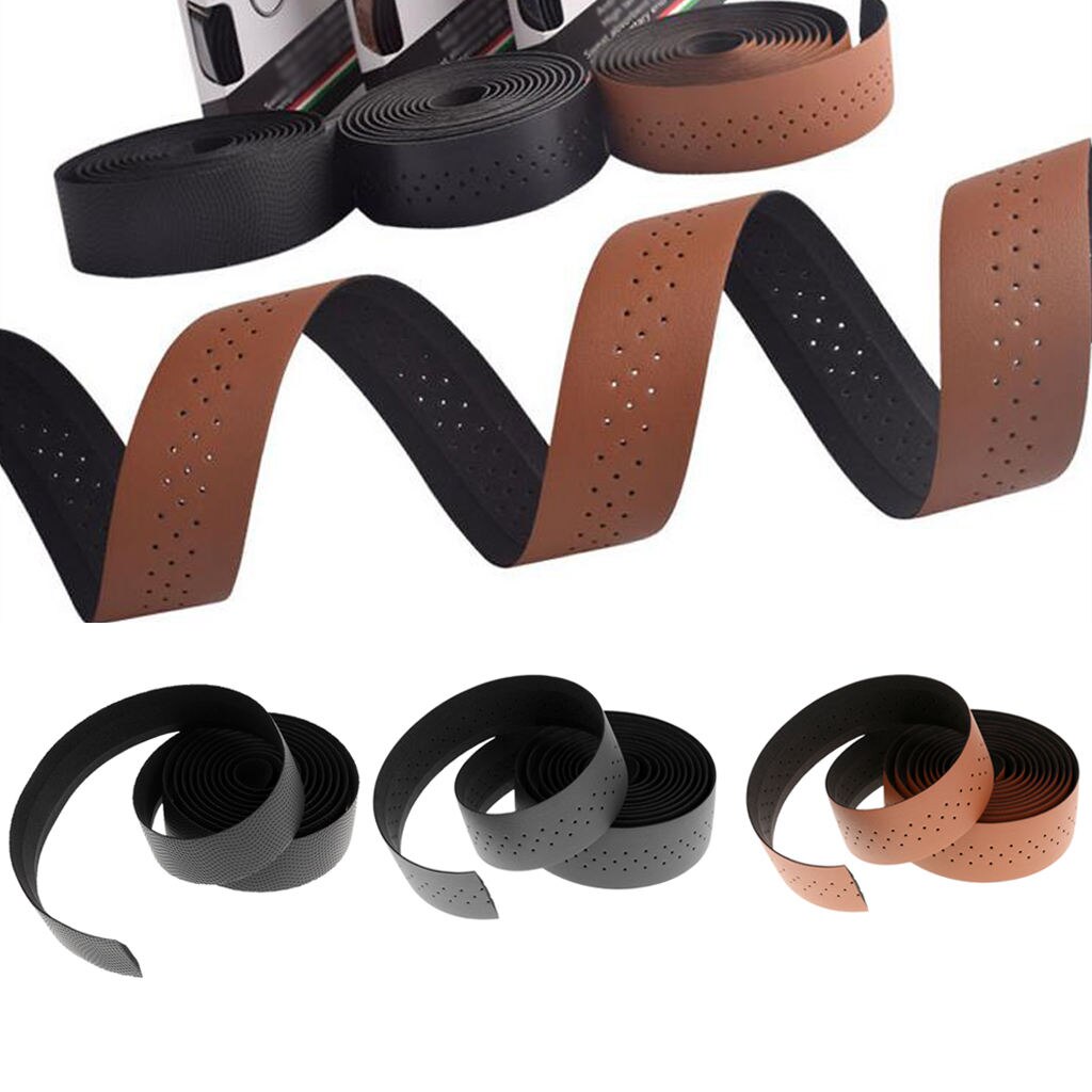 1 Paar Fiets Stuurlint Wrap Pu Leer Eva Antislip Schokbestendig Band + 2 Bar End Plugs