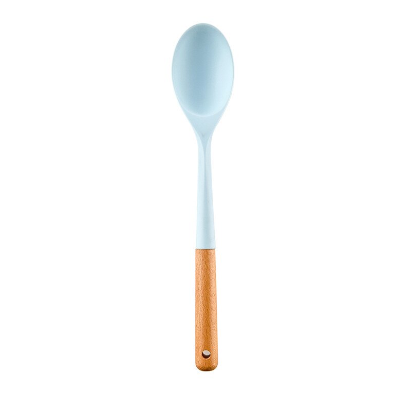 Utensils Silicone Kitchenware Blue 1 Pcs Non Stick Cooking Pot Kitchen Cookware Spatula Ladle Egg Beaters Shovel Soup Spoon: Blue Flat Spoon