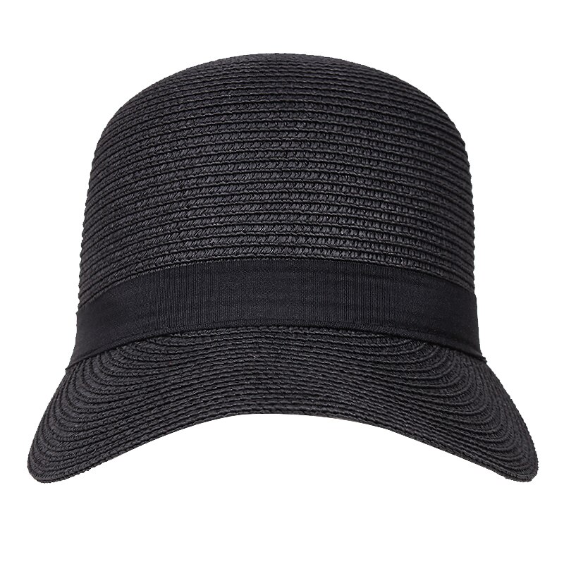 Sombrero de playa sencillo para mujer, sombrero de paja panamá, sombrero de paja con lazo, sombrero con forma de cubo para mujer