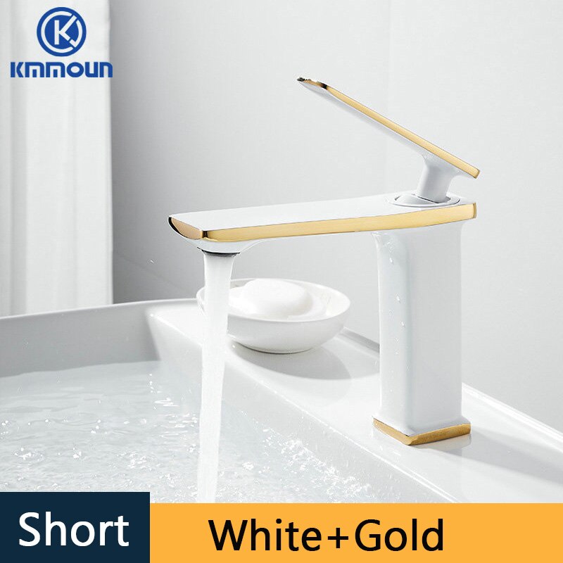 Waterval Basin Kraan Cold Mixer Basin Sink Tap Messing Zwart Wit Goud Badkamer Mixer Crane Home Hardware Kraan: white with gold