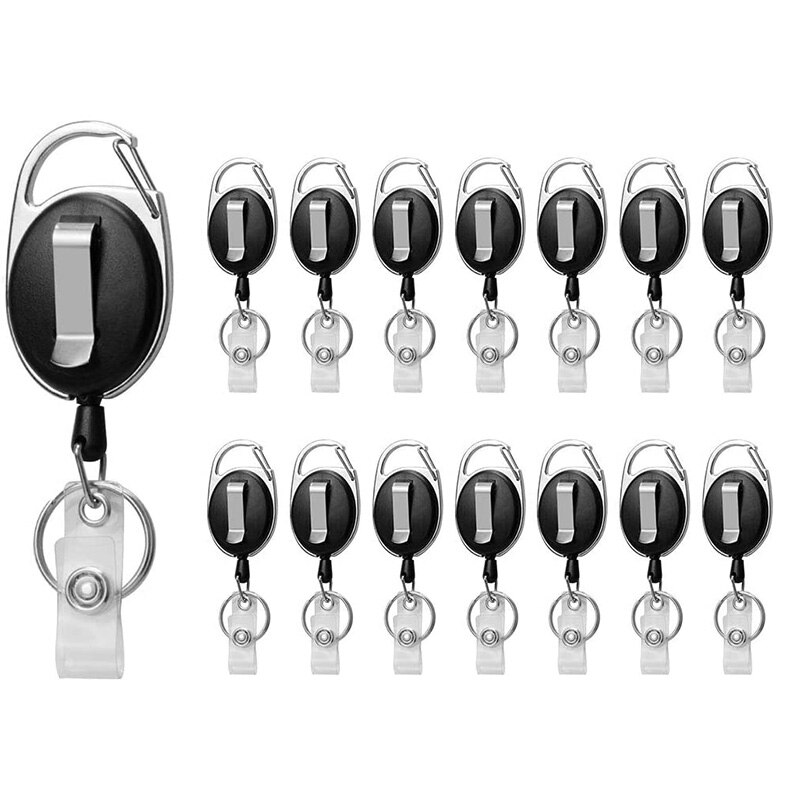 Retractable Badge Holder, Black ID Card Holder with Carabiner Reel Clip Key Ring, Pack of 15: Default Title