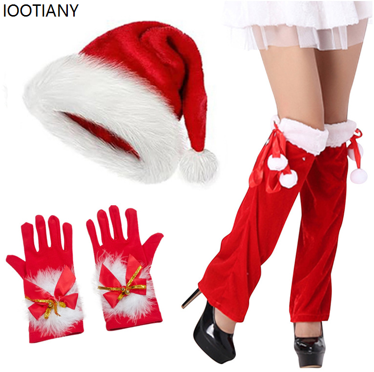 Christmas Element Three-piece Set Autumn Winter Xmas Top Hat Christmas Thickened Warm Hat Circle Headgear Party Dress Up: Ivory