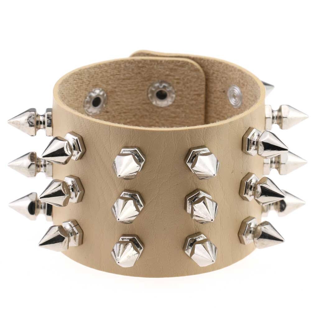 Boho Emo Spike bransoletka sztuczna skóra Punk bransoletki dla kobiet mężczyzn biżuteria Goth dziewczyna chłopiec mankiet Bangle Studded Halloween nadgarstek: P136 Nude