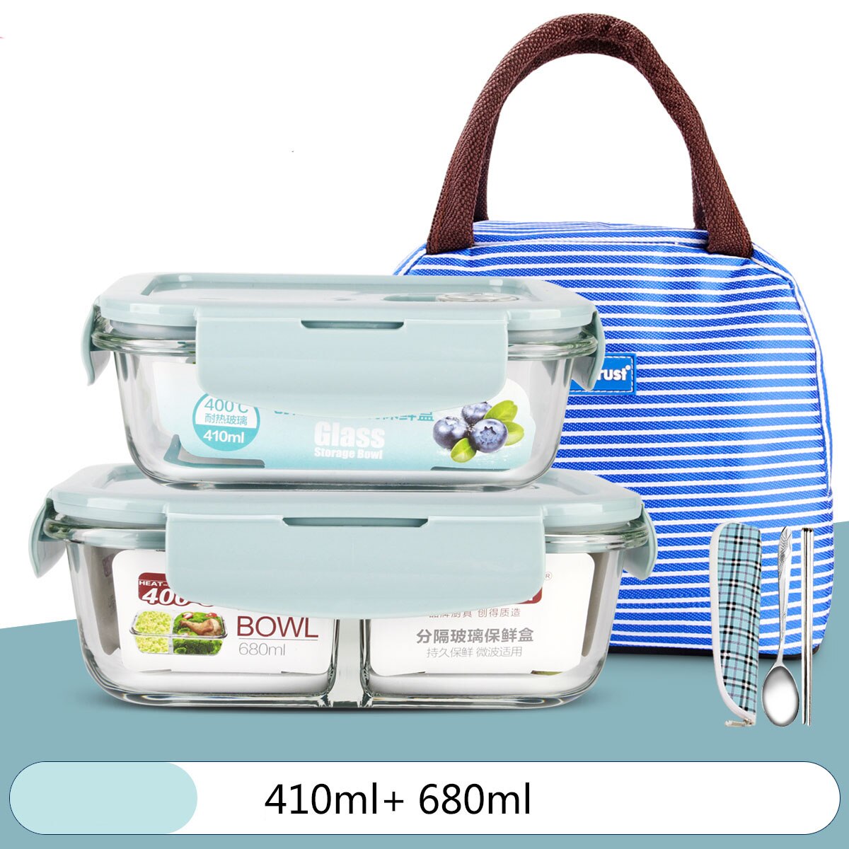 Leakproof Glass Lunch Box with Bag Microwave Oven Heating Refrigerated Sealed Food Container Transparent Food Bento Box for Kids: D