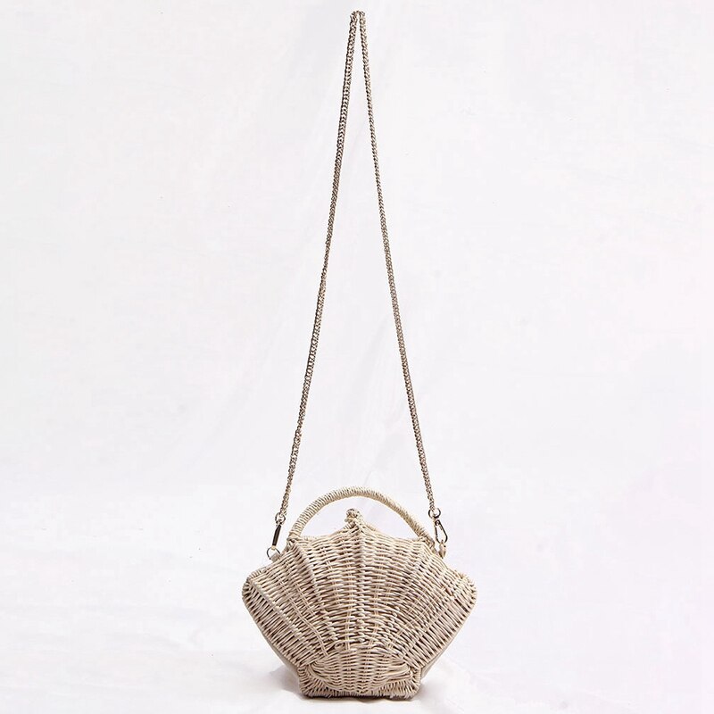Jhd-schelpvormige ketting kleine koerierstas rotan geweven schouder draagbare strandvakantie stro tas
