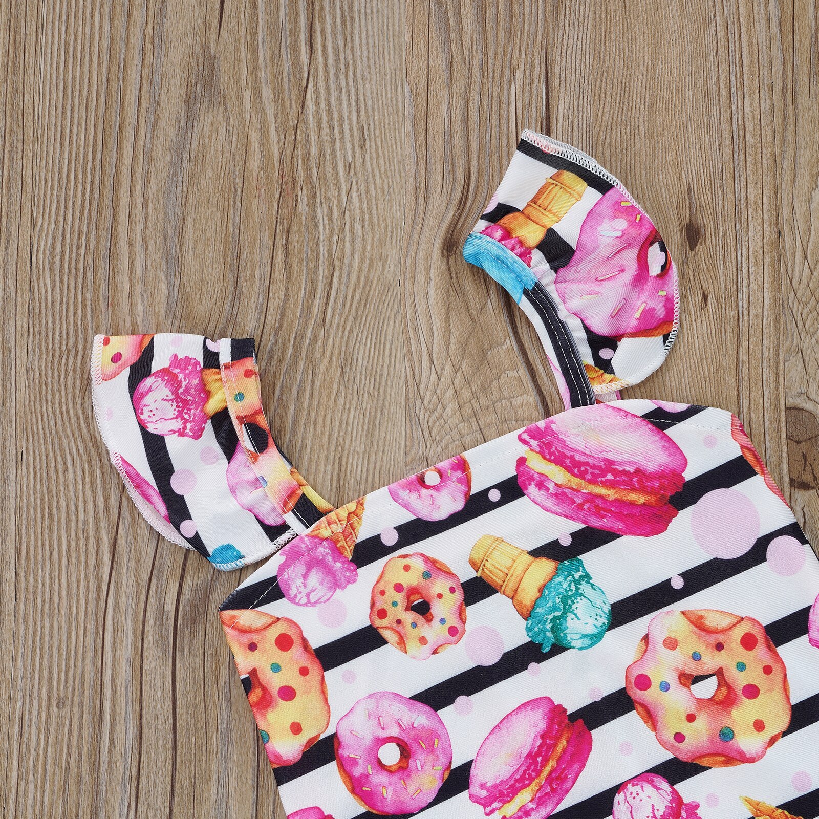 Citgeett – maillot de bain d&#39;été pour enfants, imprimé rayé Donut, garniture à volants, manches volantées, dos nu, vêtements de plage