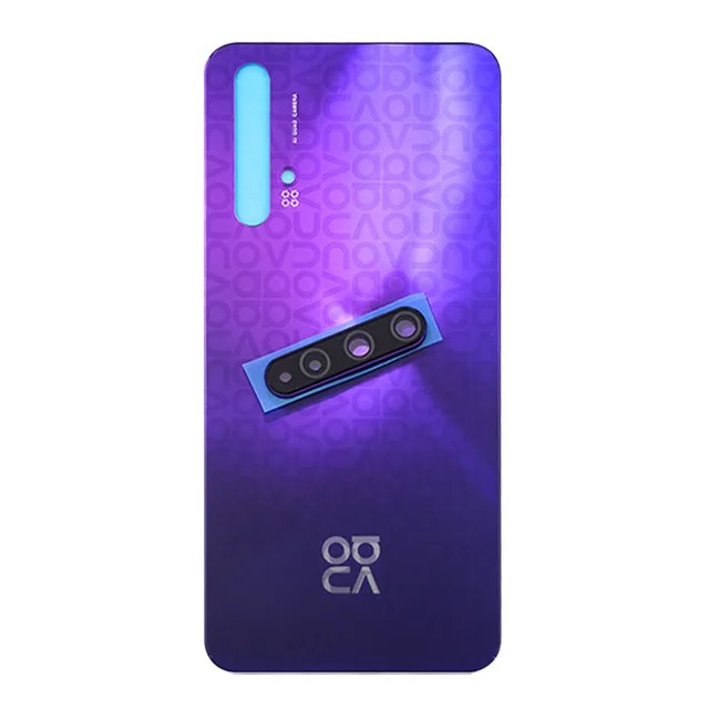 Gloednieuw Voor Huawei Nova 5T Batterij Back Cover 3D Glazen Paneel Achterdeur Nova 5T Glazen Behuizing Case met Lens Lijm Vervangen: Donkerblauw
