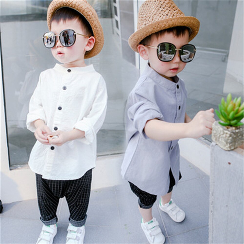 Casual Cotton Linen Baby Toddler Boy Clothes Children Shirts Long Sleeve Solid White Kids Shirt For Boys Tops
