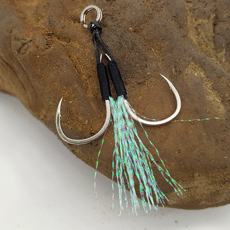 10 stks/partij Split Ring Jig Lokken Assist Hook Jigging Vissen Enkele Dubbele Prikkeldraad Zwart Assist Haken Pesca Jig Haken Vissen