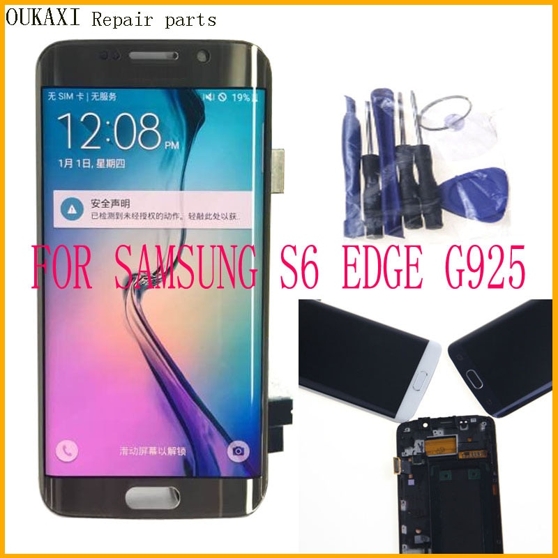 Voor Samsung Galaxy S6 Rand Lcd G925 G925F Display Touch Screen Digitizer Component 5.1 Inch Met Schaduw + Frame