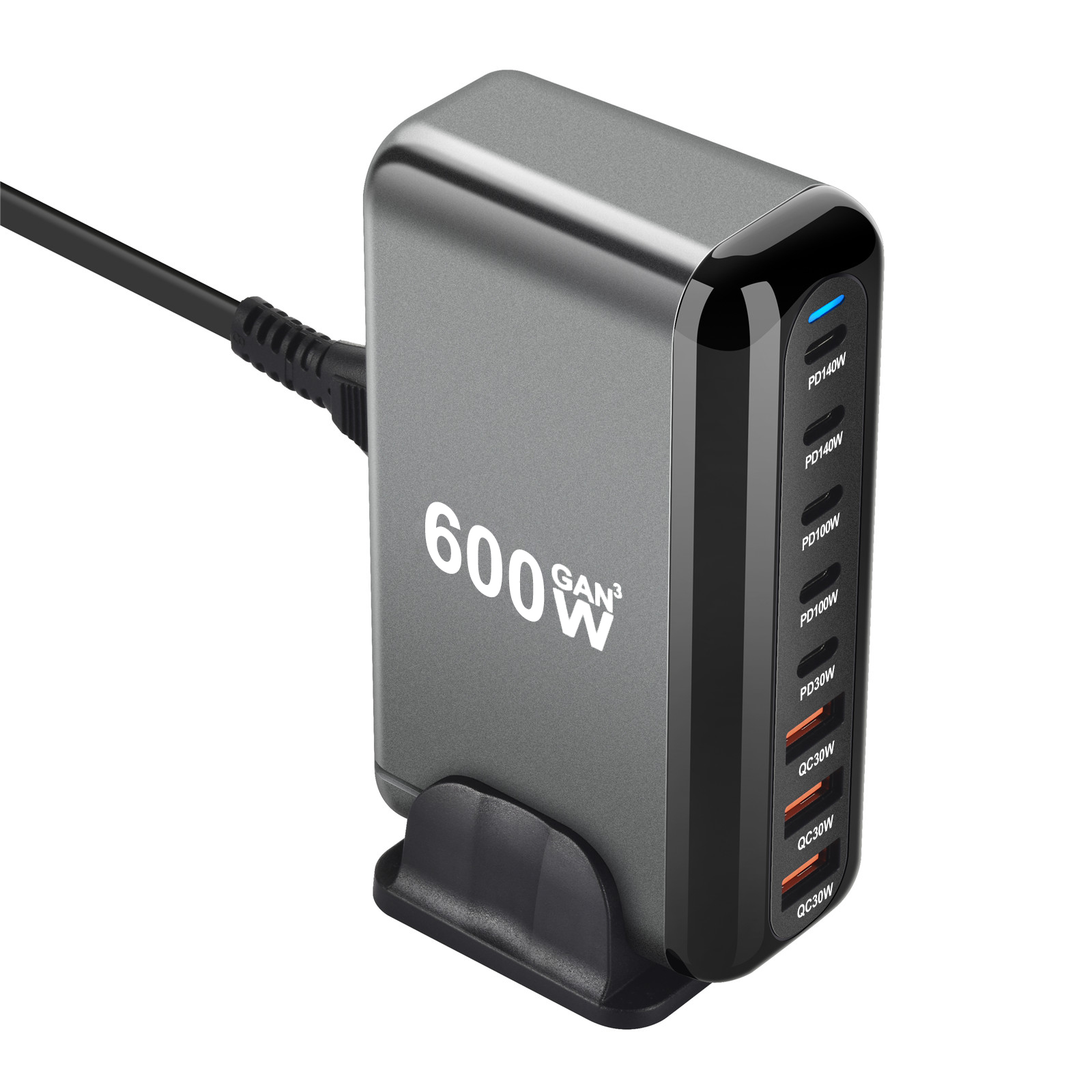 Novo carregador rápido 600w gan carga rápida 3.0 usb tipo c com 8 portas, carregador pd 5c3a para telefones e tablets, design portátil: KR