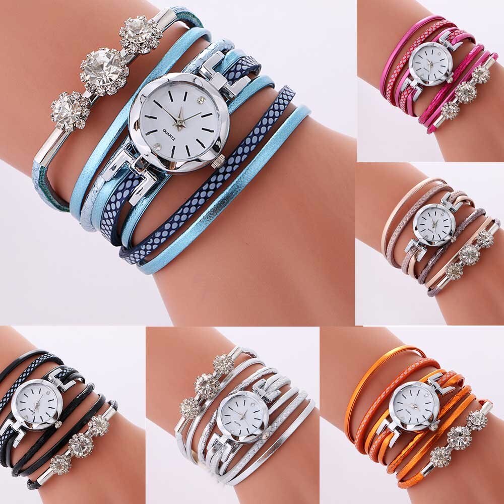 Vrouwen Armband Horloge Dames Lederen Band Rhinestone Quartz Horloge Luxe Mode Quartz Horloge Vrouwelijke