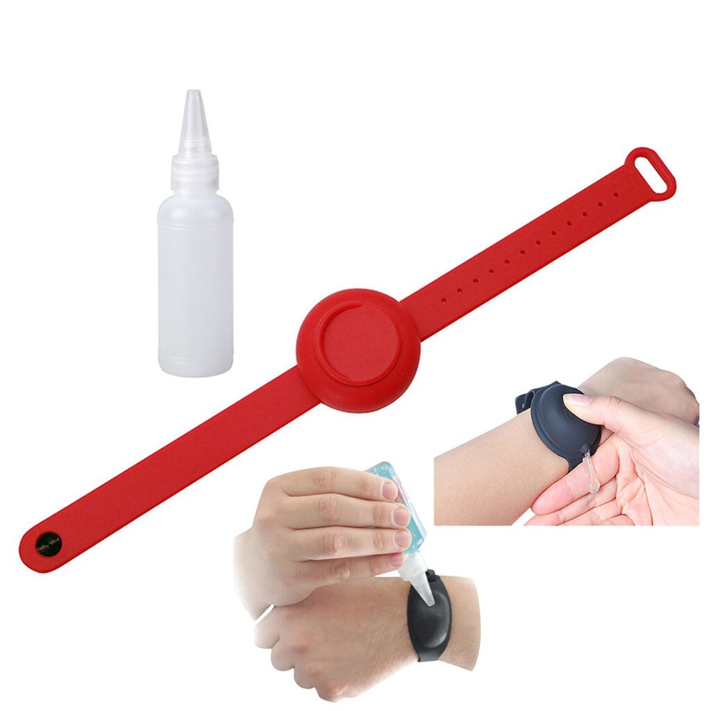 Adulte enfants liquide Bracelet distributeur de main Gel de lavage des mains entier désinfectant Silicone alcool distribution Bracelet dragonne #40: Red