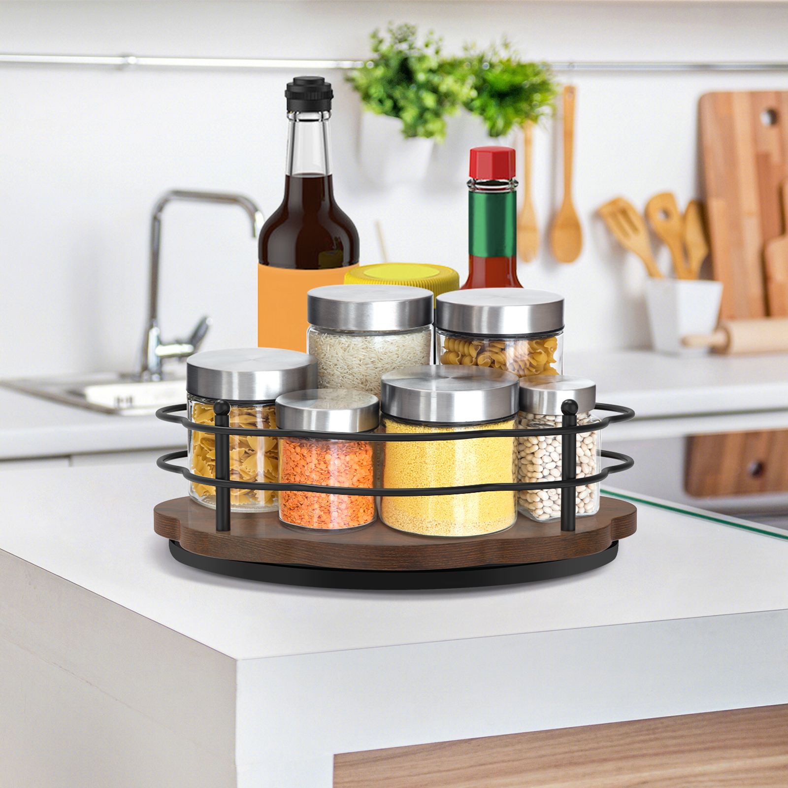 Aufbewahrungsorganisator für Gewürze 360° ° Rotierender Drehteller-Organizer-Gestell, multifunktionales drehbares Gewürzregal, Speisekammer, Schrank, Drehteller