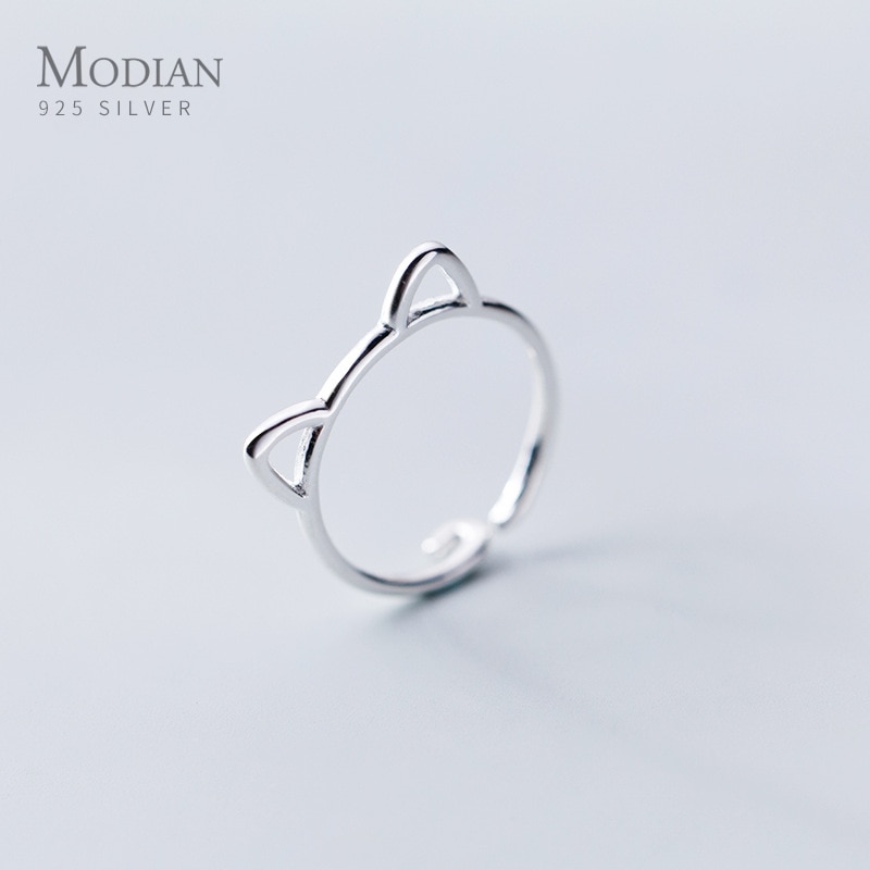 Modian Classic Lovely Tiny Cat Face Open Adjustable Finger Ring for women Sterling Silver 925 Animal Ring Fine Jewelry