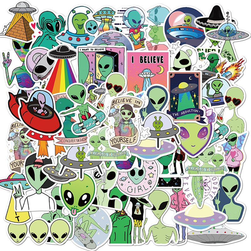 50 PCS Outer Space Stickers For Children Alien UFO Astronaut Ship Planet Sticker to Scrapbooking Skateboard Laptop Sticker