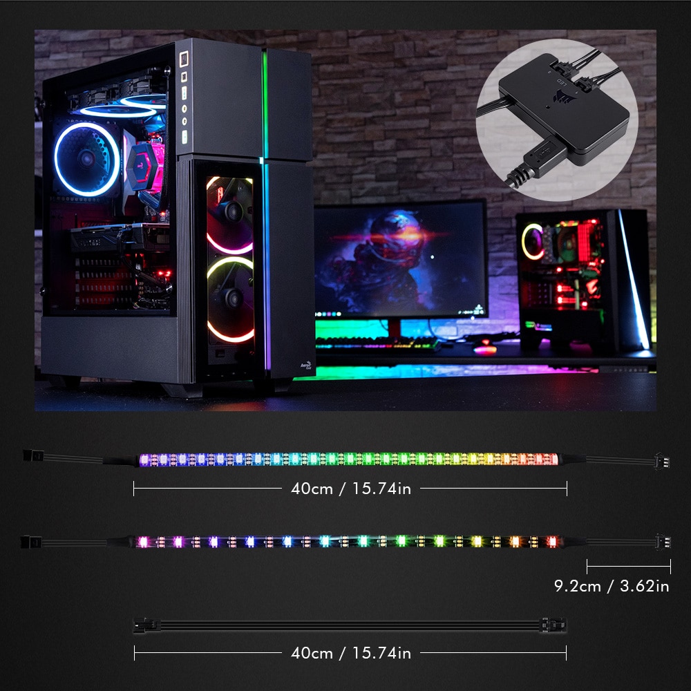 40cm Addressable WS2812b Digital LED Strip Rainbow RGB LED Lighting Kit for PC Computer Case Decor, for iCUE a CORSAIR Interface