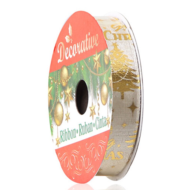 Verpakkingslint kerstboom strik boeket verpakkingslint bedrukking doek kerstversiering lint: Goud / 2.5cm